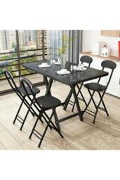 Rackhams 100x60cm Folding Wooden Dining Table - Black - One Size - thumbnail 2