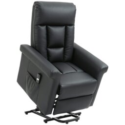 Rackhams Power Lift Chair, PU Leather Electric Recliner with Side Pocket - Black - PU Leather, Steel - 88cmx96cmx108cm