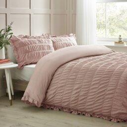 Rackhams Seersucker Frill Duvet Cover Set - Pink - Super King - thumbnail 1