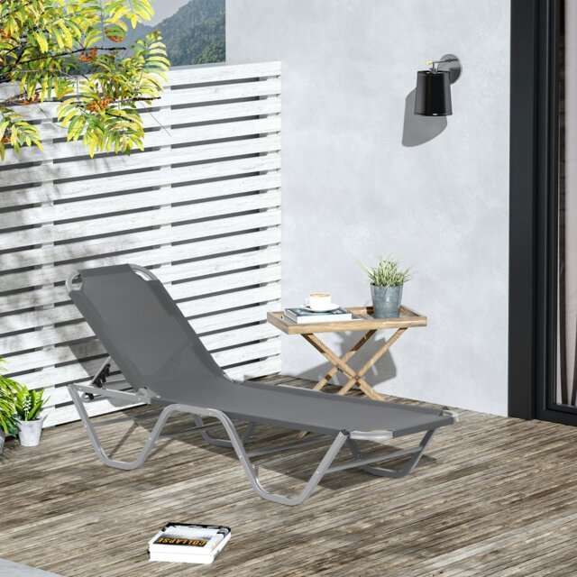 Rackhams Sun Lounger Relaxer Recliner with 5-Position Adjustable Backrest Grey - Light Grey - Aluminum, Texteline - 163cm x 58.5cm x 91cm