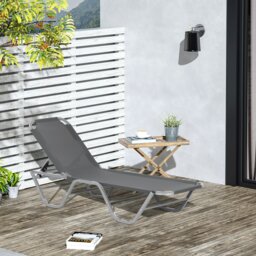 Rackhams Sun Lounger Relaxer Recliner with 5-Position Adjustable Backrest Grey - Light Grey - Aluminum, Texteline - 163cm x 58.5cm x 91cm - thumbnail 1