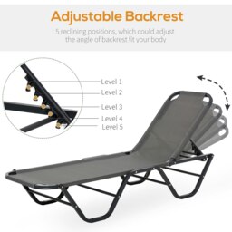 Rackhams Sun Lounger Relaxer Recliner with 5-Position Adjustable Backrest Grey - Light Grey - Aluminum, Texteline - 163cm x 58.5cm x 91cm - thumbnail 5