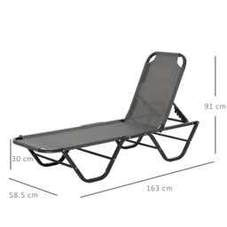 Rackhams Sun Lounger Relaxer Recliner with 5-Position Adjustable Backrest Grey - Light Grey - Aluminum, Texteline - 163cm x 58.5cm x 91cm - thumbnail 6
