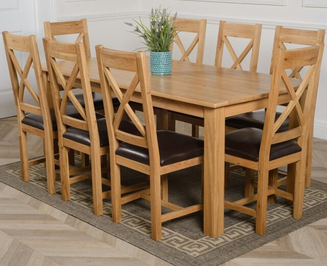 Rackhams Oslo 180 x 90cm Large Oak Dining Set with Berkeley Oak Chairs - Brown - 8 chairs - image 1