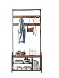 Rackhams Industrial Coat Tree with Shoe Storage Bench – 9 Hooks - thumbnail 2