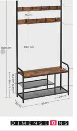 Rackhams Industrial Coat Tree with Shoe Storage Bench – 9 Hooks - thumbnail 3
