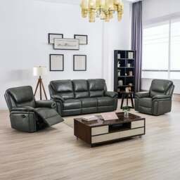 Rackhams Boston Grey Leather Aire 3 Piece Sofa Suite Sofa Suite - thumbnail 1