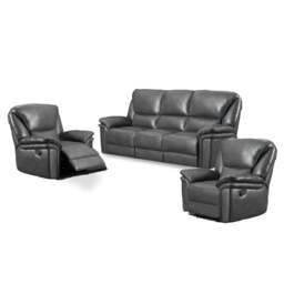 Rackhams Boston Grey Leather Aire 3 Piece Sofa Suite Sofa Suite - thumbnail 2