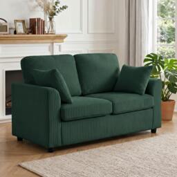 Rackhams 2 Seater Sofa, Corduroy Small Couch with Spring Cushion, Dark Green