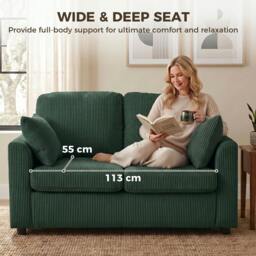 Rackhams 2 Seater Sofa, Corduroy Small Couch with Spring Cushion, Dark Green - thumbnail 5