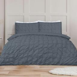 Rackhams Rouched Pleat Duvet Cover With Pillowcases - Charcoal - Double (200cm x 200cm)