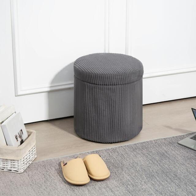 Rackhams Round Storage Ottoman with Lid, Vanity Stool with Storage - Storage Ottoman - Grey - 1 - image 1