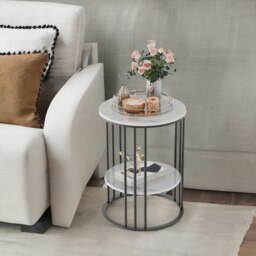 Rackhams 2 Tier Round Faux Marble Heavy Duty Side Table Black - thumbnail 3