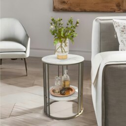 Rackhams 2 Tier Round Faux Marble Heavy Duty Side Table Black - thumbnail 6