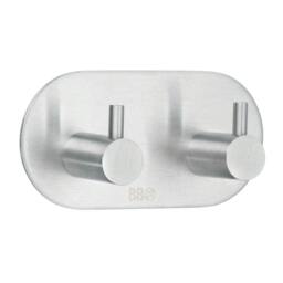 Rackhams Brushed Stainless Steel Double Towel Hook (96 x 48mm) Self Adhesive Bathroom Wall Mounted