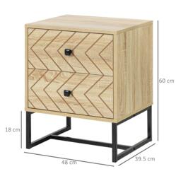 Rackhams Bedside Table Nightstand Two-Drawer Bedroom Storage Unit Zig Zag Design with Black Metal Handles, Natural - thumbnail 3