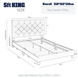 Rackhams Double Bed Frame, Upholstered Platform Bed Frame with Adjustable Headboard, Solid Wood Slats, Max Load 320KS - King - Green - thumbnail 5