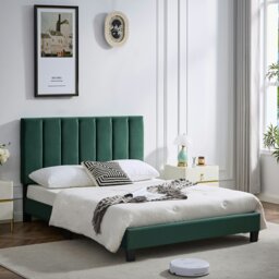 Rackhams Double Bed Frame, Upholstered Platform Bed Frame with Adjustable Headboard, Solid Wood Slats, Max Load 320KS - King - Green - thumbnail 3
