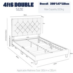 Rackhams Double Bed Frame, Upholstered Platform Bed Frame with Adjustable Headboard, Solid Wood Slats, Max Load 320KS - King - Green - thumbnail 6