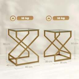 Rackhams Nest of Tables, Side Table Set of 2 with Transparent Top, Coffee Table Set with Tempered Glass Top, Transparent - Transparent and Gold Tone - thumbnail 3