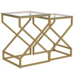 Rackhams Nest of Tables, Side Table Set of 2 with Transparent Top, Coffee Table Set with Tempered Glass Top, Transparent - Transparent and Gold Tone - thumbnail 2