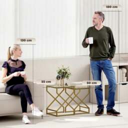 Rackhams Nest of Tables, Side Table Set of 2 with Transparent Top, Coffee Table Set with Tempered Glass Top, Transparent - Transparent and Gold Tone - thumbnail 4