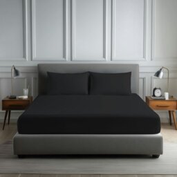 Rackhams Luxury 200TC Soft Touch Fitted Sheet Bed Linen 30cm Extra Deep Skirt - Double - Black - thumbnail 1