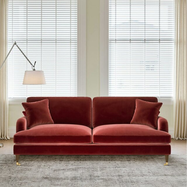 Rackhams Shafique Two Seater Sofa, Loveseat, Velvet or Linen - Orange - image 1