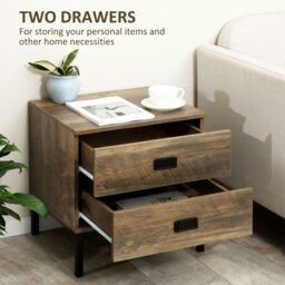 Rackhams Retro Bedside Table Metal Frame Bedroom Side Table w/ 2 Drawers Coffee - thumbnail 5