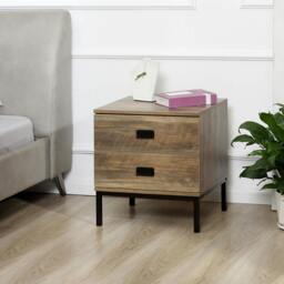 Rackhams Retro Bedside Table Metal Frame Bedroom Side Table w/ 2 Drawers Coffee - thumbnail 1