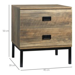 Rackhams Retro Bedside Table Metal Frame Bedroom Side Table w/ 2 Drawers Coffee - thumbnail 6