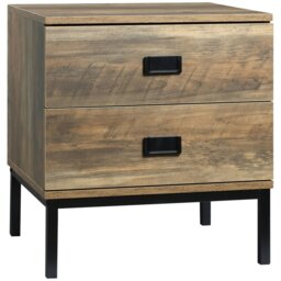 Rackhams Retro Bedside Table Metal Frame Bedroom Side Table w/ 2 Drawers Coffee - thumbnail 3