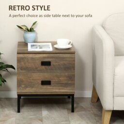 Rackhams Retro Bedside Table Metal Frame Bedroom Side Table w/ 2 Drawers Coffee - thumbnail 4