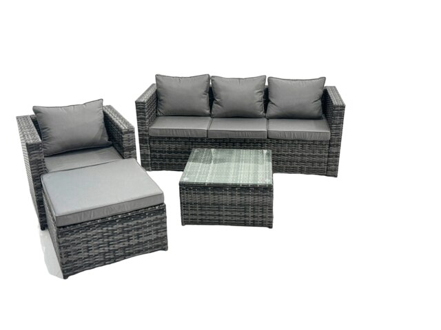 Rackhams Lounge Dark Mixed Grey Rattan Sofa Set With Tables Stool Outdoor Garden Furniture Patio 5 Seater - image 1