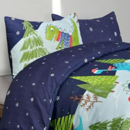 Rackhams Fun & Cosy Kids' Duvet Cover with Pillowcase & Fitted Sheet-Complete-Set - DINO SKIING - Double (200cm x 200cm) - thumbnail 6
