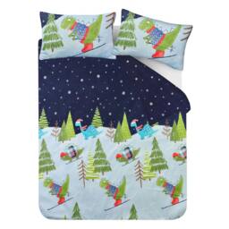 Rackhams Fun & Cosy Kids' Duvet Cover with Pillowcase & Fitted Sheet-Complete-Set - DINO SKIING - Double (200cm x 200cm) - thumbnail 2