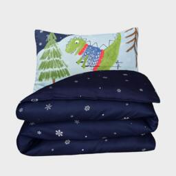 Rackhams Fun & Cosy Kids' Duvet Cover with Pillowcase & Fitted Sheet-Complete-Set - DINO SKIING - Double (200cm x 200cm) - thumbnail 4