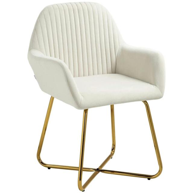 Rackhams Modern Arm Chair Upholstered Accent Chair with Metal Base for Living Room Cream White