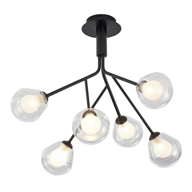 Rackhams Modern Designer Matte Black 6-Arm Ceiling Light with Opal and Clear Glass Shades - image 1
