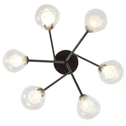 Rackhams Modern Designer Matte Black 6-Arm Ceiling Light with Opal and Clear Glass Shades - thumbnail 5