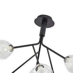 Rackhams Modern Designer Matte Black 6-Arm Ceiling Light with Opal and Clear Glass Shades - thumbnail 3