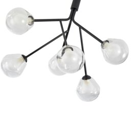 Rackhams Modern Designer Matte Black 6-Arm Ceiling Light with Opal and Clear Glass Shades - thumbnail 4