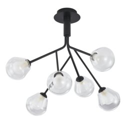 Rackhams Modern Designer Matte Black 6-Arm Ceiling Light with Opal and Clear Glass Shades - thumbnail 2