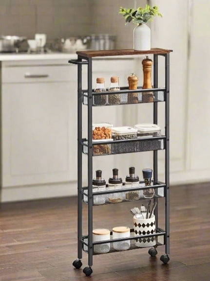 Rackhams 5-Tier Slim Rolling Trolley – Space-Saving Kitchen & Bathroom Storage Cart with Castors - image 1