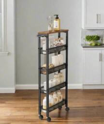 Rackhams 5-Tier Slim Rolling Trolley – Space-Saving Kitchen & Bathroom Storage Cart with Castors - thumbnail 2
