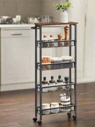 Rackhams 5-Tier Slim Rolling Trolley – Space-Saving Kitchen & Bathroom Storage Cart with Castors - thumbnail 1