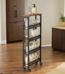 Rackhams 5-Tier Slim Rolling Trolley – Space-Saving Kitchen & Bathroom Storage Cart with Castors - thumbnail 6