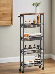 Rackhams 5-Tier Slim Rolling Trolley – Space-Saving Kitchen & Bathroom Storage Cart with Castors - thumbnail 3