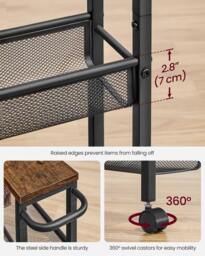 Rackhams 5-Tier Slim Rolling Trolley – Space-Saving Kitchen & Bathroom Storage Cart with Castors - thumbnail 4