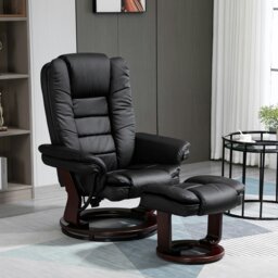 Rackhams Swivel Manual Recliner and Footrest Set PU Leather - Black - PU leather, Sponge, Steel - 85cm x 82cm x 106cm